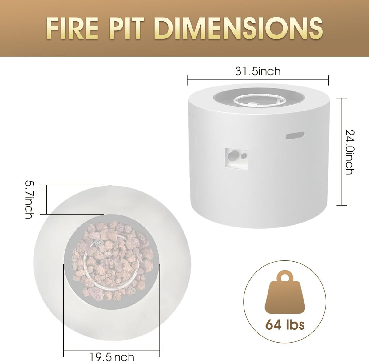 32 Inch Propane Outdoor Fire Pit Table, Round Patio Fire Table 50,000 BTU w/Lid, Lava Rocks, Weatherproof Cover, Alloy Steel Propane Fire Pit Table for Deck, Backyard and Pool, CSA Certified, Gray