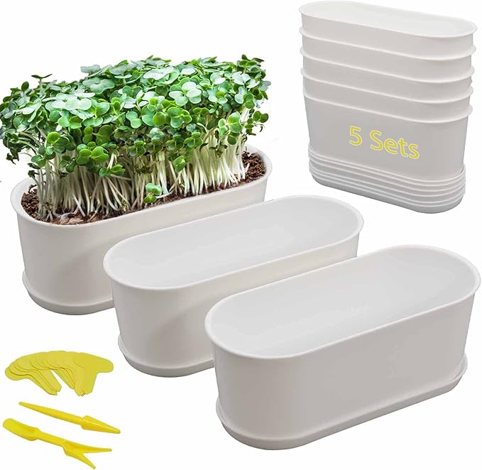 5-Pack Herb Planter,Window Boxes Planters with Multiple Drainage Holes,8.5" x 3.3" Oval Herb Garden Planter indoor/outdoor for Grow Plants, Flowers or Succulents, Deck Railing Window Planter Box