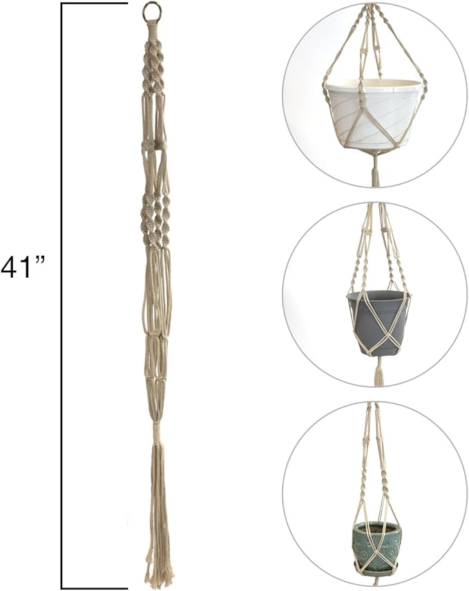 Sorbus Macrame Plant Hanger [4 Pack] Indoor Outdoor Hanging Plant Pots Cotton Rope, Elegant for Home, Patio, Garden White