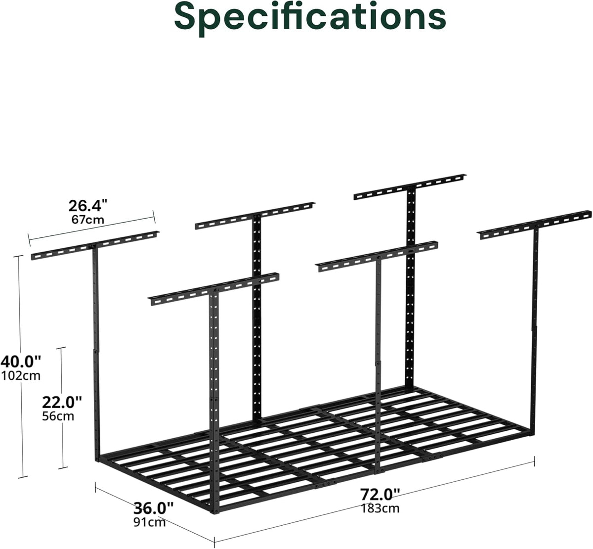 SunsGrove 3x6 Garage Storage Overhead Rack Organization, Adjustable Ceiling Mounted Storage Racks, 800LBS Weight Capacity, 22"-40" Ceiling Dropdown, 2 Pcs, Black