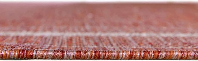 Unique Loom Outdoor Border Collection Area Rug - Soft Border (13'Round, Rust Red/ Ivory)
