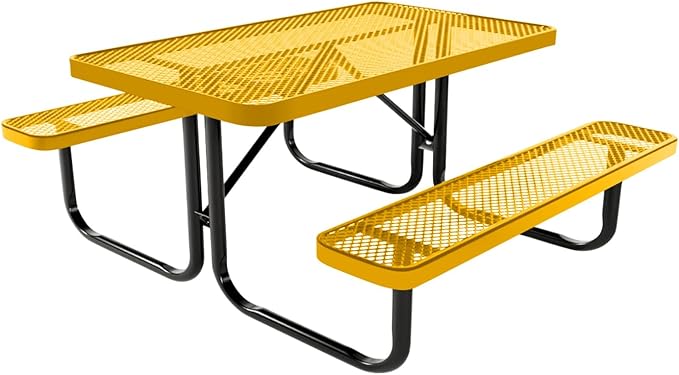 Coated Outdoor Furniture Heavy-Duty Portable Outdoor Kids Table, Expanded Metal Kids Picnic Table, Commercial-Grade Picnic Table, Made in America (4ft Rectangular, Childrens, Yellow)