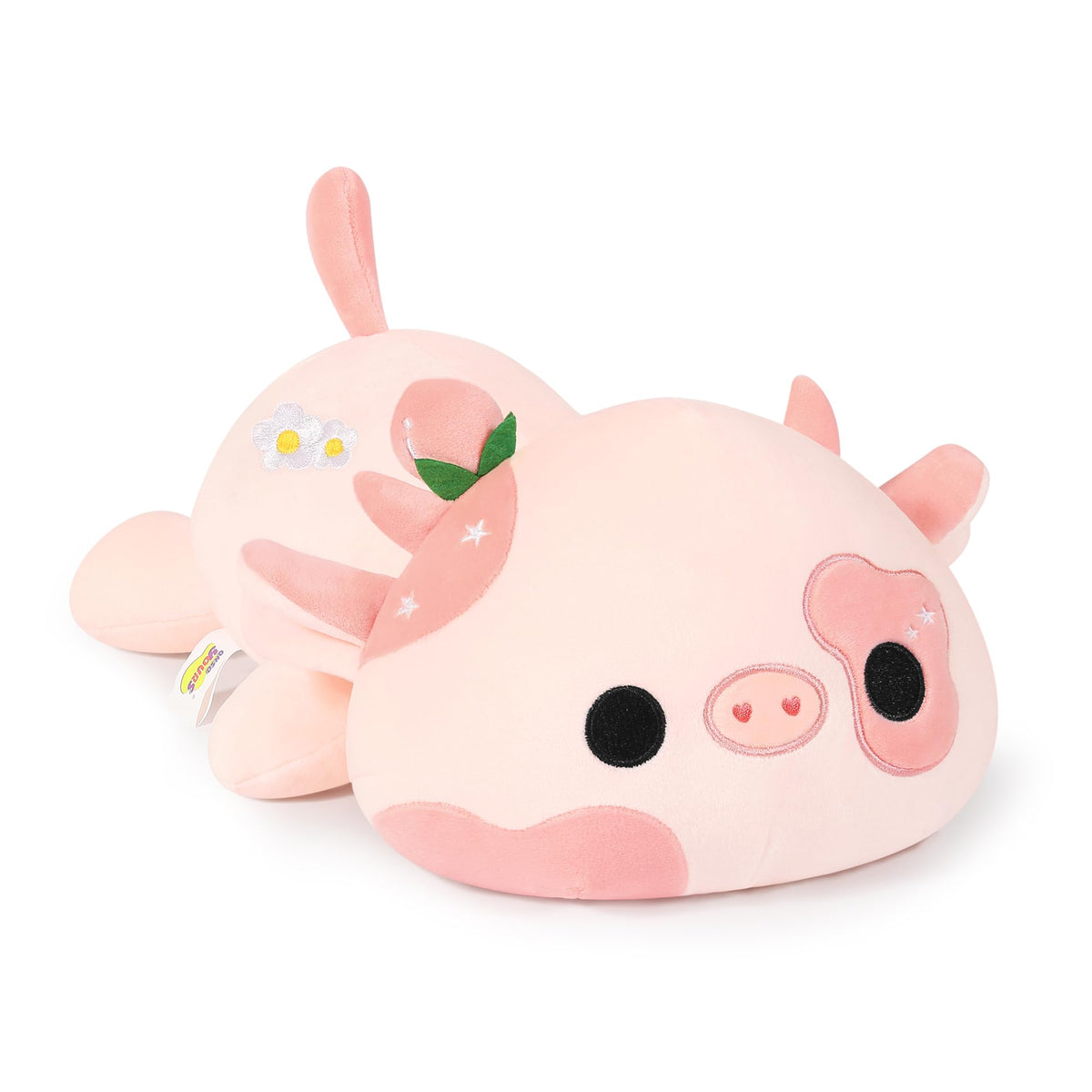 Onsoyours Cute Cow Plushie, Soft Stuffed Peach Cow Squishy Plush Animal Toy Flower Cow Pillow for Kids (Peach Cow, 12")
