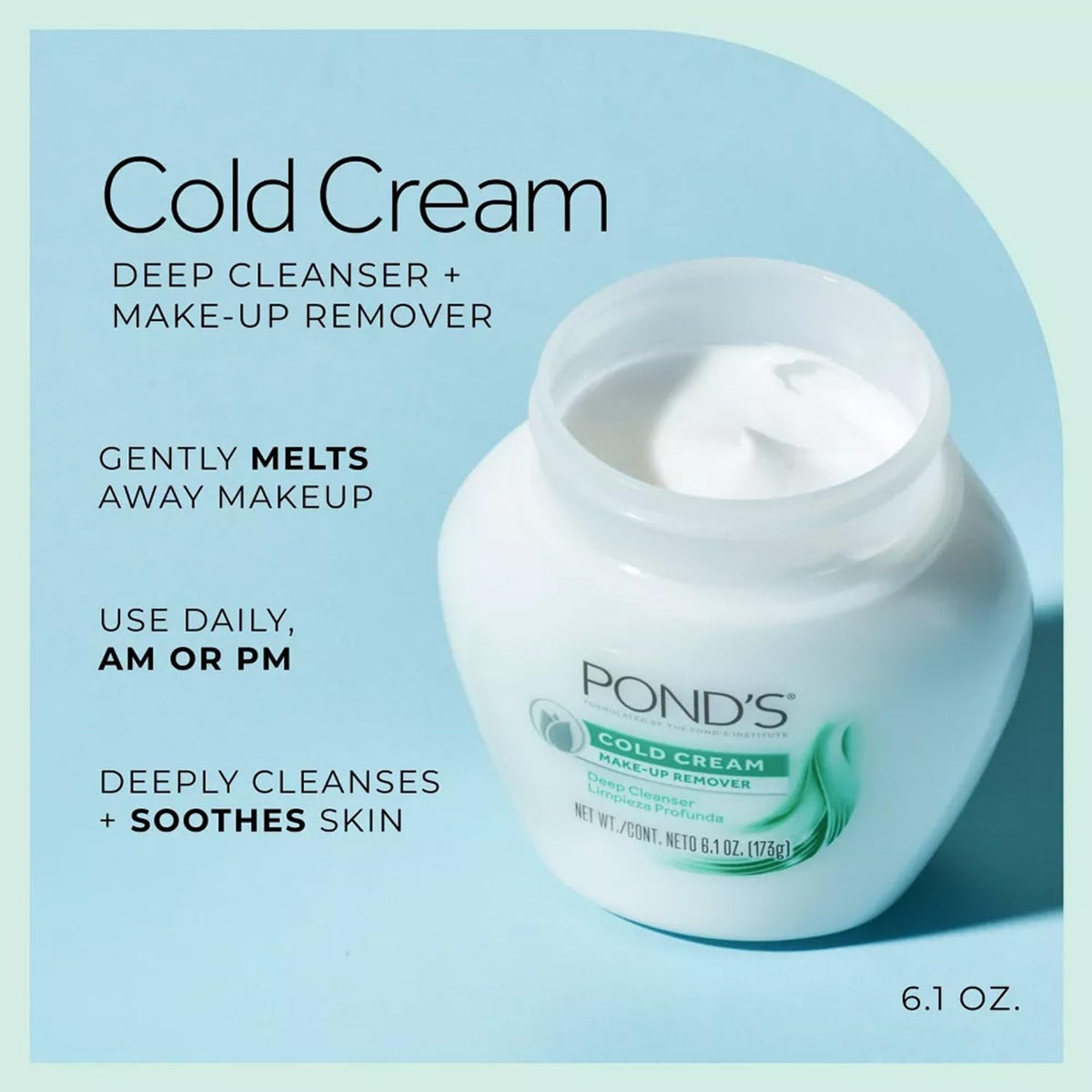 Pond’s Cold Cream Make-Up Remover, Deep Cleanser 2-Pack – Non-Comedogenic, Hypoallergenic, Dermatologist-Tested, 6.1 Oz Ea