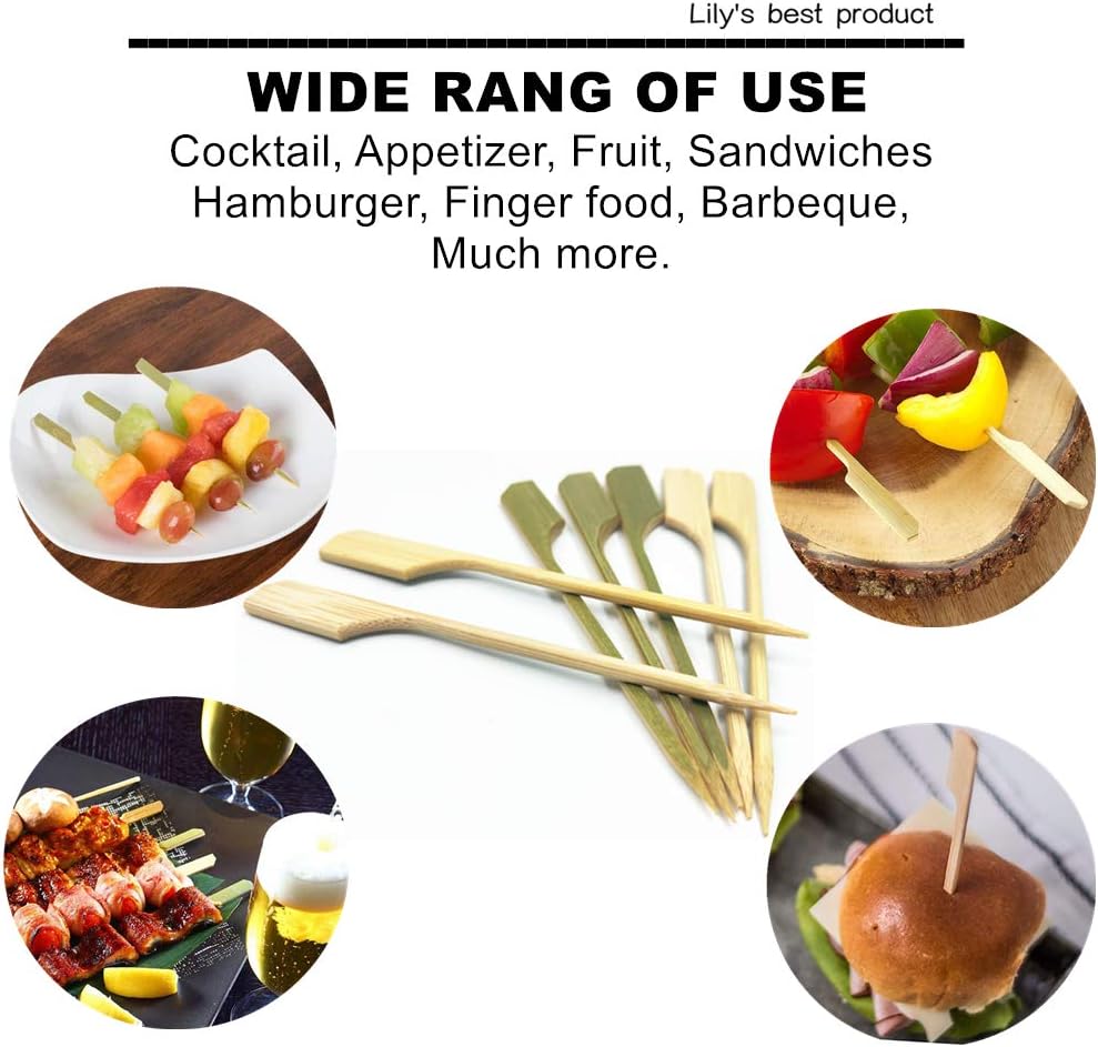 HOPELF 4.7 inch Bamboo Paddle Picks Skewers for Cocktail，Appetizers，Fruit Kabobs，Sandwich，Barbeque Snacks.Wood pick More Size Choices 3.5''/ 4.7''/ 7''/ 10'' (Pack of 100)