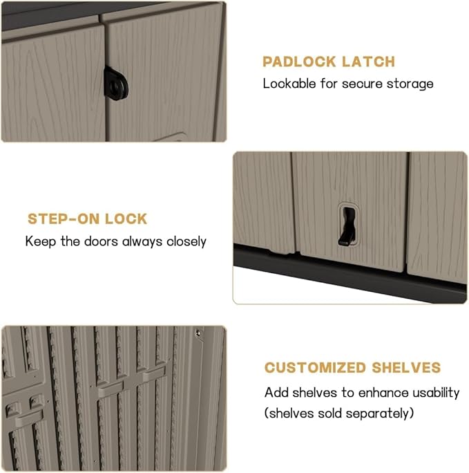 KINYING Outdoor Storage Shed,57 Cu.ft Vertical Outdoor Storage Cabinet Waterproof, Outdoor Resin Tool Shed for Patio Furniture, Garden Tools, Pool Accessories, Lawn Mower(Coffee Color)
