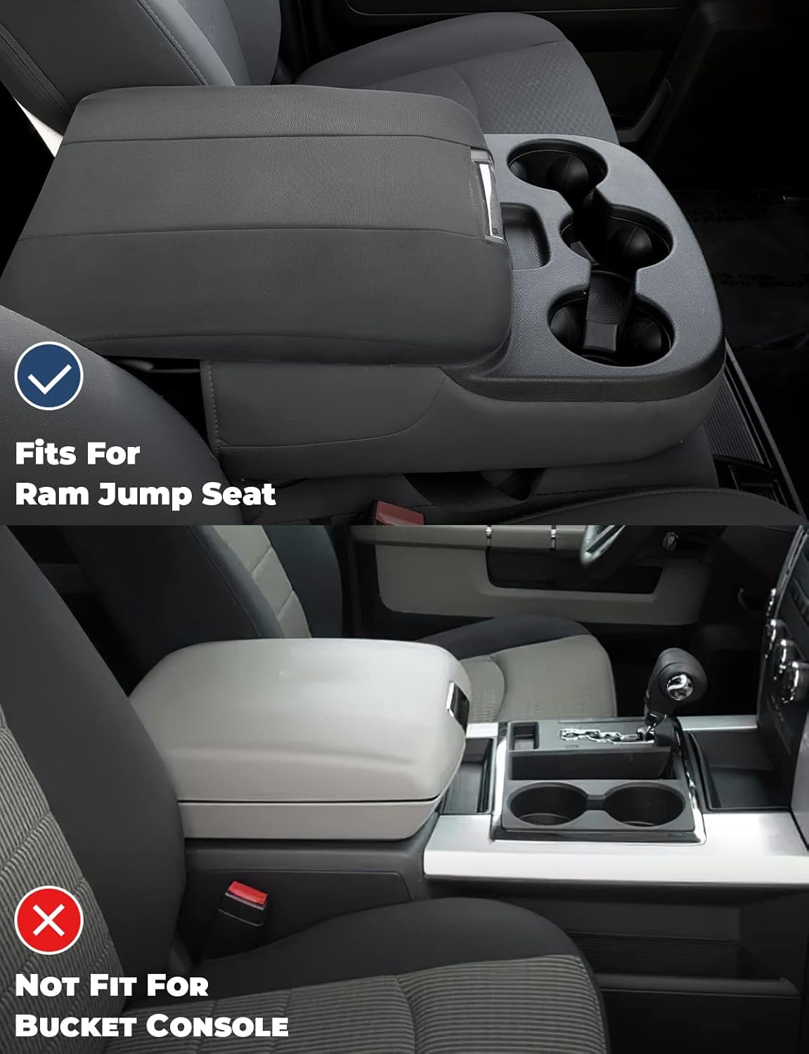 ISSYAUTO Center Console Cover Compatible with 2013-2018 Ram 1500 & 2013-2024 Ram 2500/3500/1500 Classic Model, Only for Jump Seat Console, Customized Armrest Cover Cozy Neoprene Console Cover