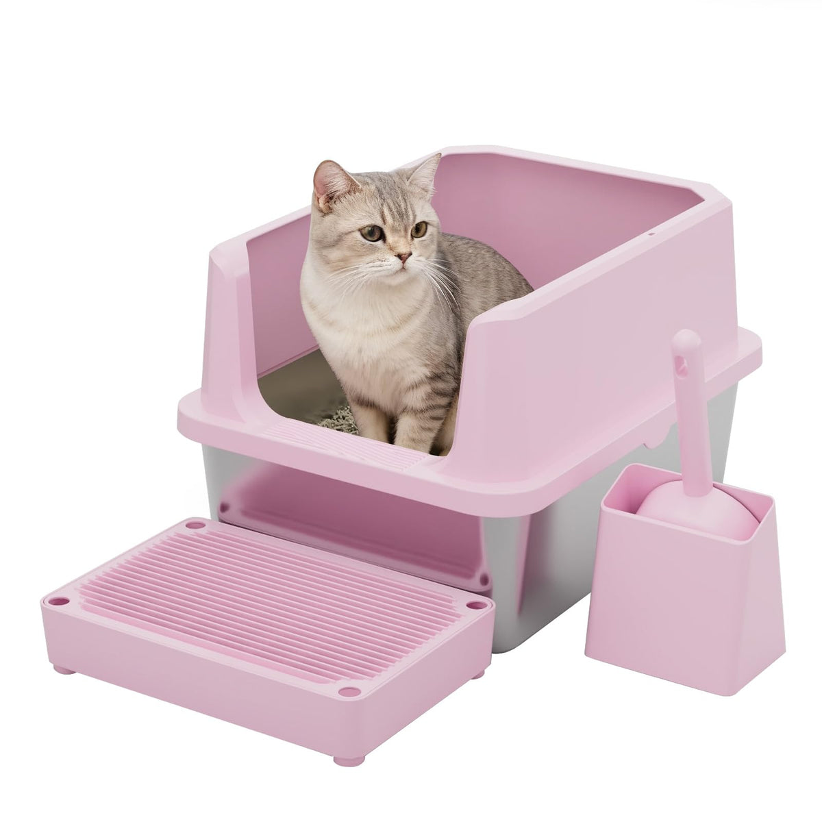 RIZZARI Cat Litter Box Anti-Scatter: Open-Room for Large Cats & Multi-Home