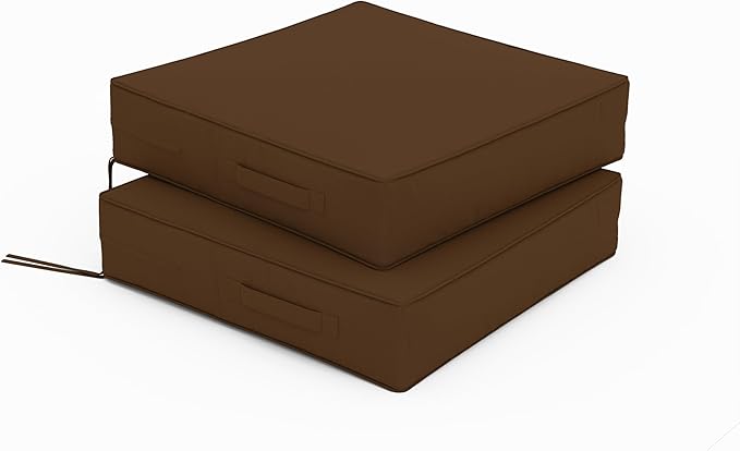 Patio Chair Cushions 19 X 19 X 4 Inch Waterproof Outdoor Seat Cushions for Patio Furniture, Outdoor Sofa Couch Pads with Ties & Handle, Set of 2, Chocolate