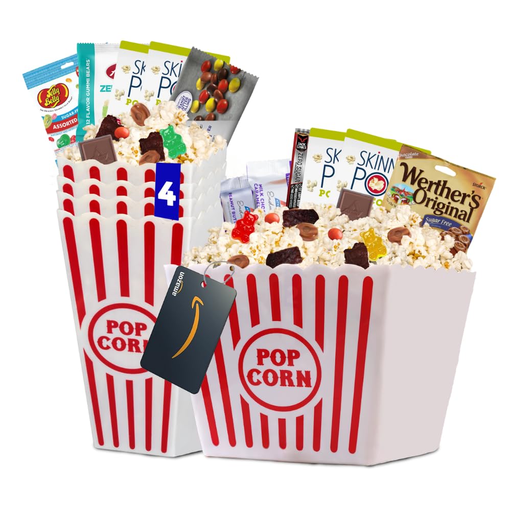 Movie Night Popcorn and Candy Gift Basket - Keto Cravings Gift Basket - Perfect for a Cozy and Fun Evening at Home or the Theater with Family