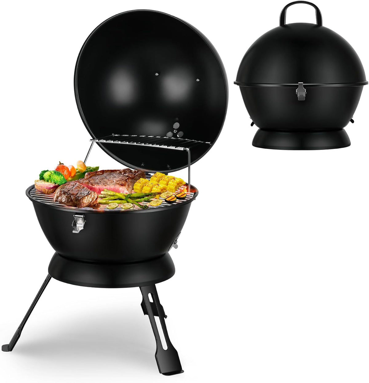 14inch Portable Charcoal Grill with Warming Rack, Small bbq Charcoal Grill Tabletop Foldable Grills for Backyard, Camping, Black