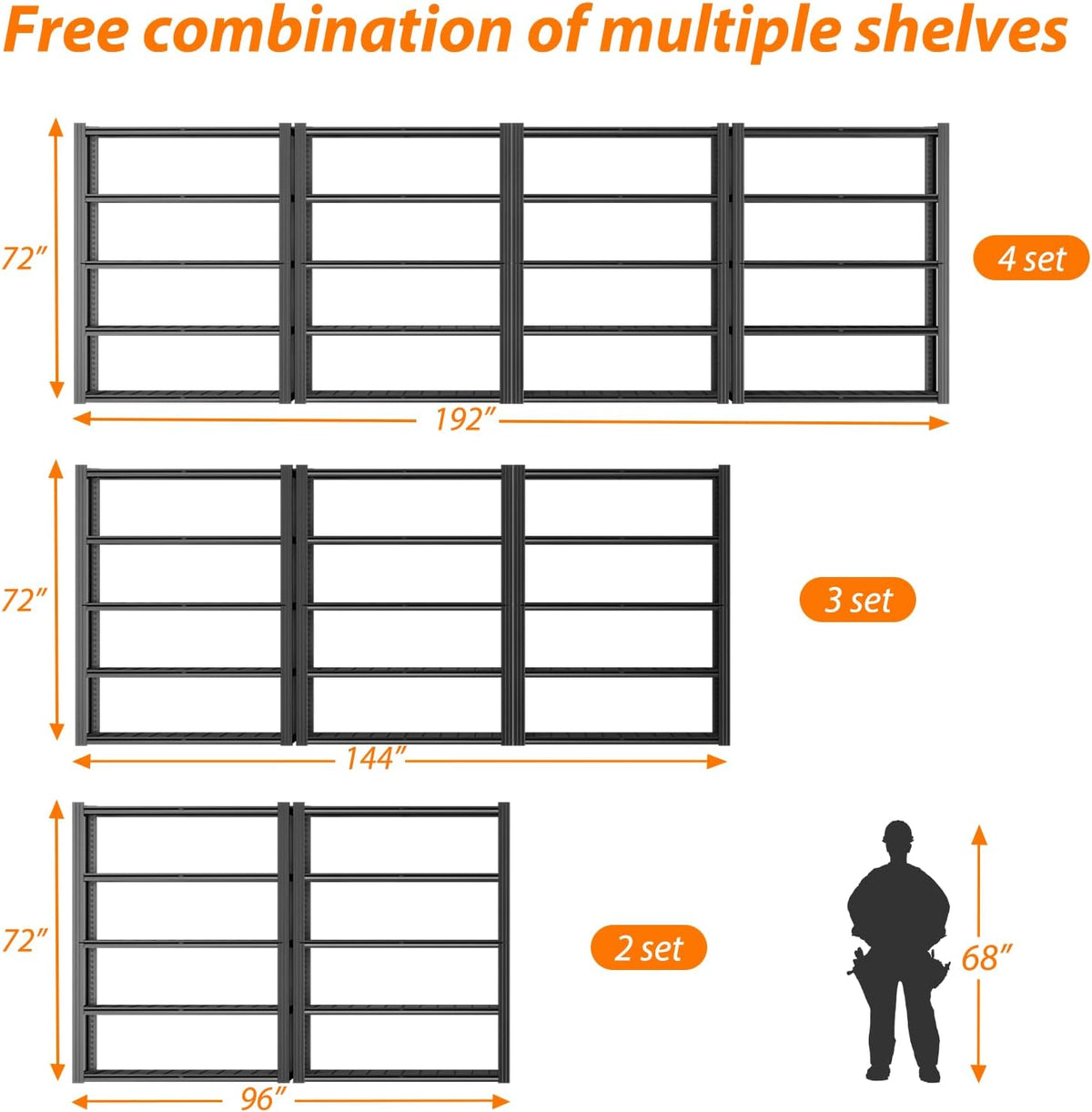 ROOMTEC 48" W Garage Shelving Heavy Duty,2800LBS Storage Shelves,5-Tier Adjustable Metal Shelving Utility Shelf Rack Garage Storage Organize for Storage Industrial, Warehouse, Basement