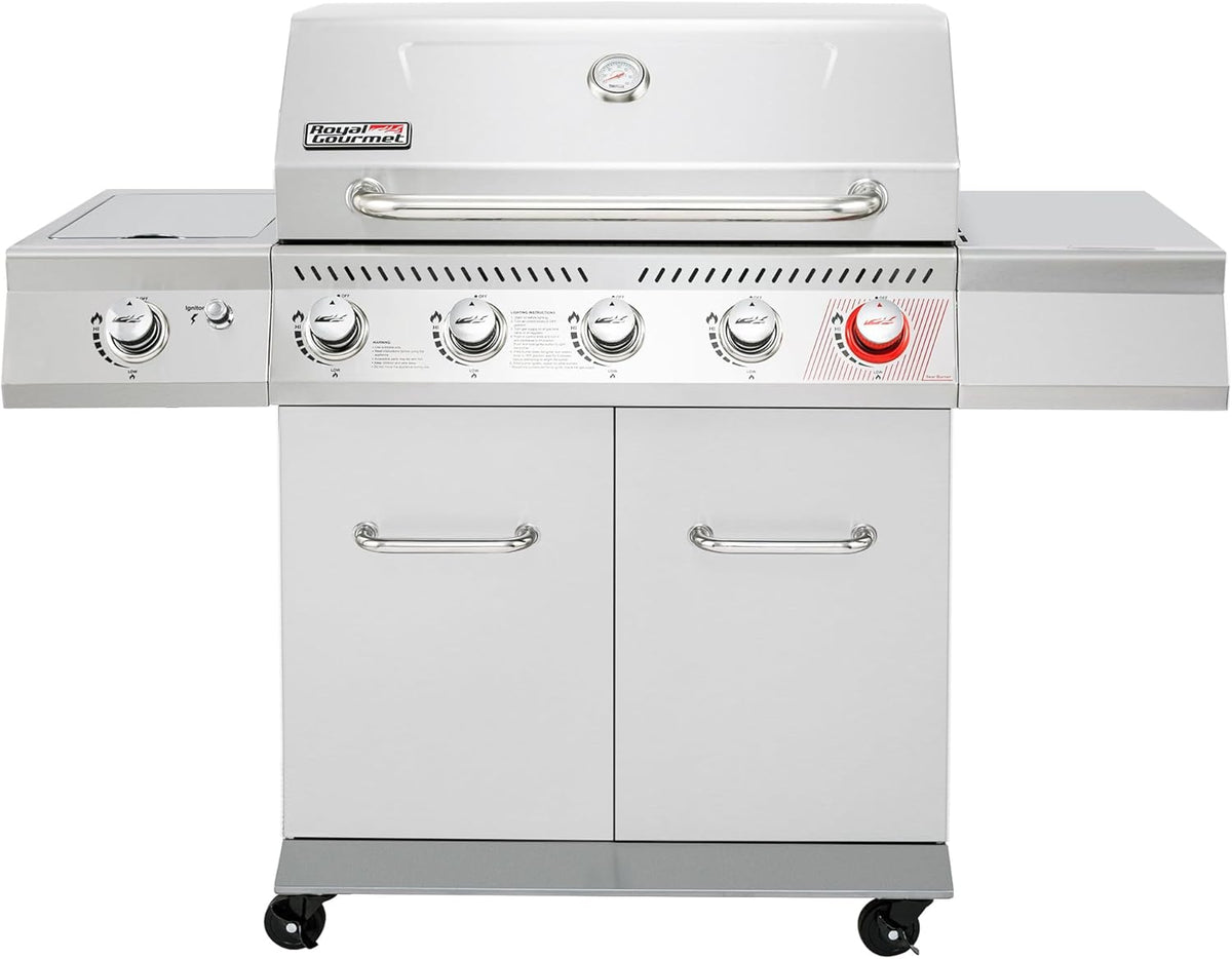 Royal Gourmet 5-Burner Propane Gas Grill with Side Burner, Stainless Steel Barbeque Grills, Silver, GA5404S