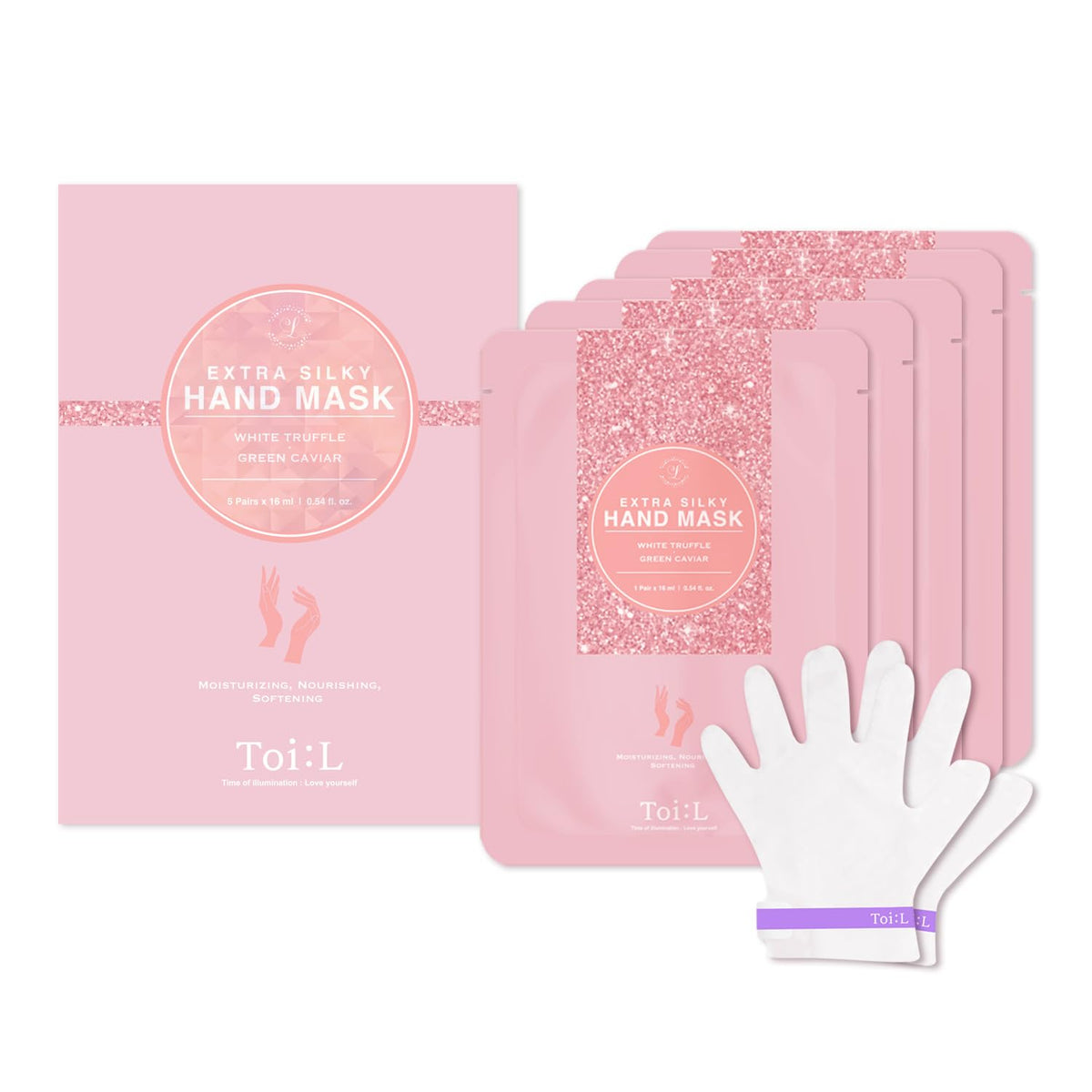 Extra Silky Hand Mask 5 Pairs, Moisturizing Gloves for Dry Hands with White Truffle, Green Caviar & Peptides, Repairing and Softening Hand Care Treatment for Aging, Cracked, and Dry Skin