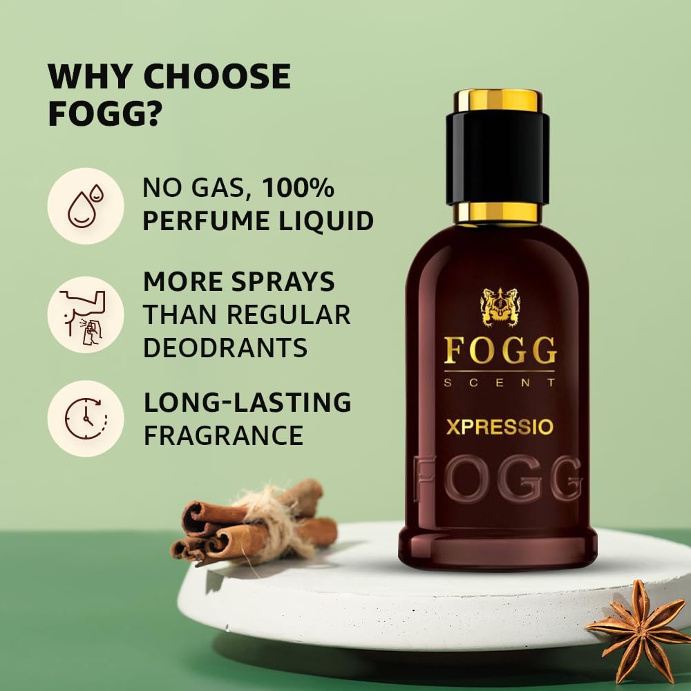 Fogg Scent Xpressio Eau de Parfum for Men | Fresh Aromatic Perfume | Modern Fragrance with Grapefruit, Sage & Patchouli | Long Lasting EDP | Ideal for Office, Party & Daily Wear | 3.38 oz (100 ml)