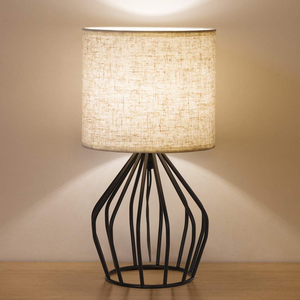 HAITRAL Black Modern Table Lamp - Minimalist Small Bedside Lamp,13.8 Inch