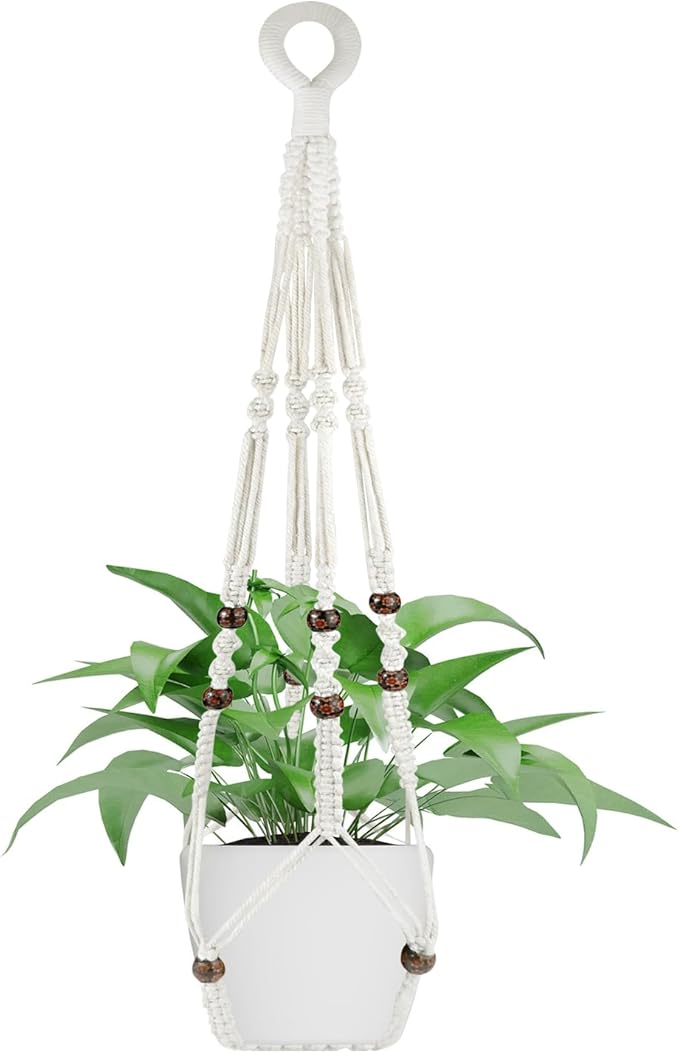 Macrame Plant Hanger for Outdoor and Indoor Hanging Plants - Plant Holders for Multi-Sized Pots, 35" Tangle-Free Cotton with Wood Beads, Window or Patio Decor (Pot Not Included)