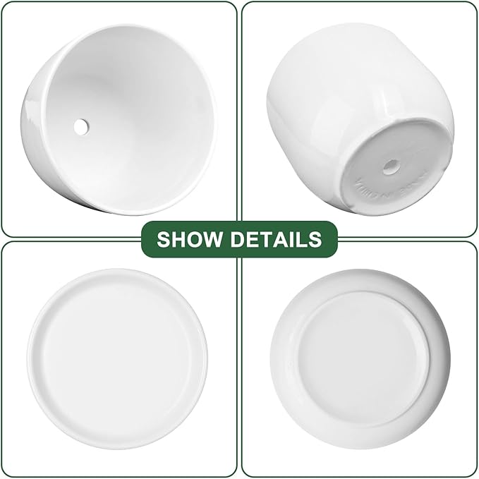 6.7 + 5.5 Inch Plant Pot, Ceramic Planter with Drainage and Saucer, Ceramic Pots for Plants, Indoor Plant pots,Succulent Pot Orchid Pots(Smooth White,Plant Pot Only)