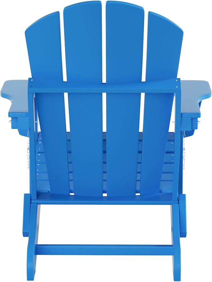 WO Home Furniture Adirondack Chairs Table Set of 3 PCS Outdoor Folding Chairs Coffee Table Weather/UV Resistant for Lawn, Garden, Bon Fire, Balcony (Pacific Blue)