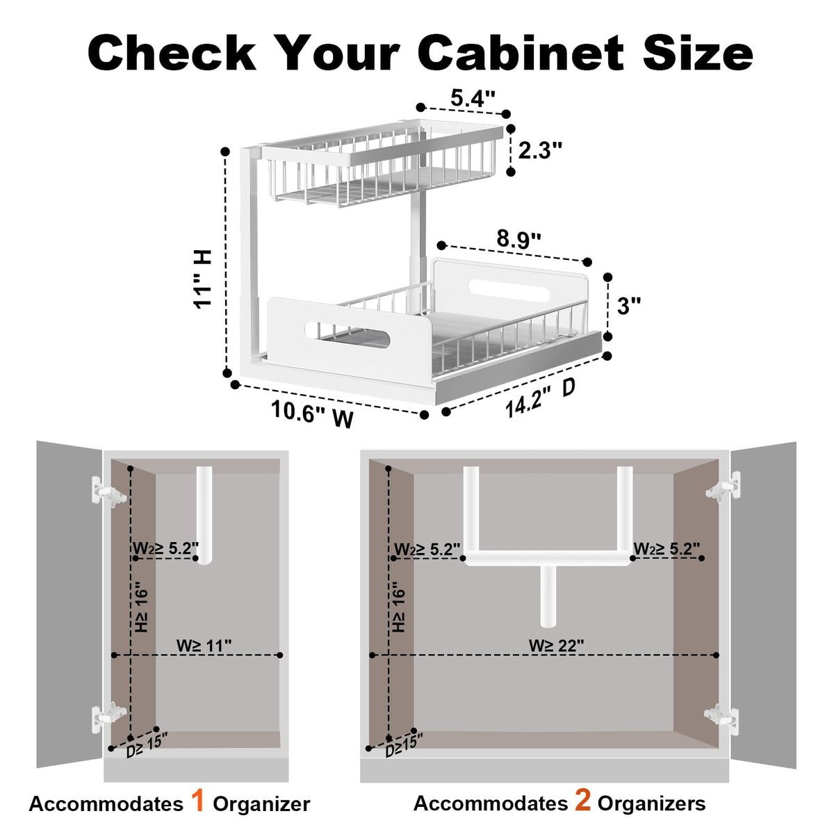 REALINN Under Sink Organizer, L-Shaped 2 Tier Pull Out Cabinet Organizer