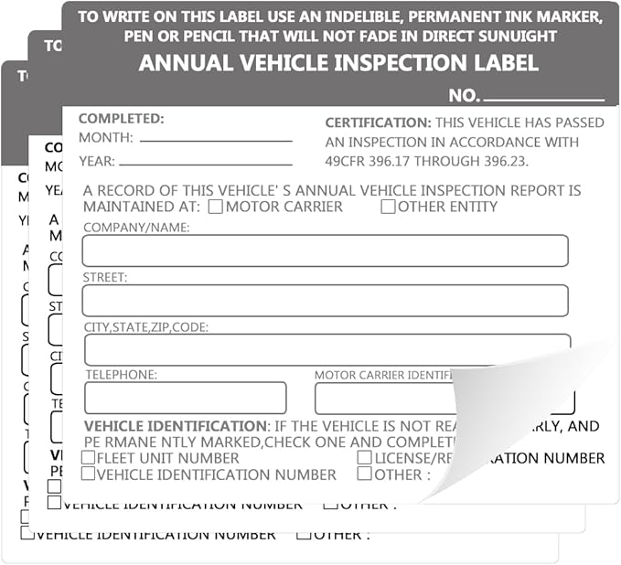 Annual Vehicle Inspection Report Form Dot Annual Inspection Forms and Stickers, 25-pk 3-Ply Carbonless Adhesive Vinyl Label 2-Ply, Driver Vehicle Inspection Report Book for Truck Drivers