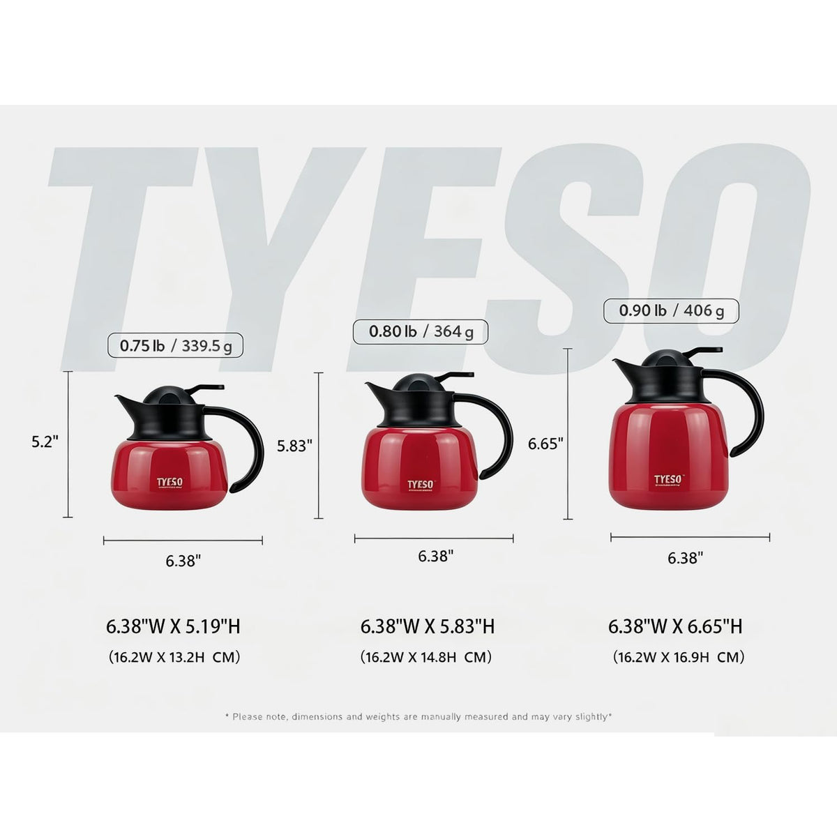 TYESO Vacuum Insulated pot, Portable Stainless Steel Tea/Coffee Pot with Strainer, Storage, for Tabletop Use, with Strainer (RED, 34 oz)