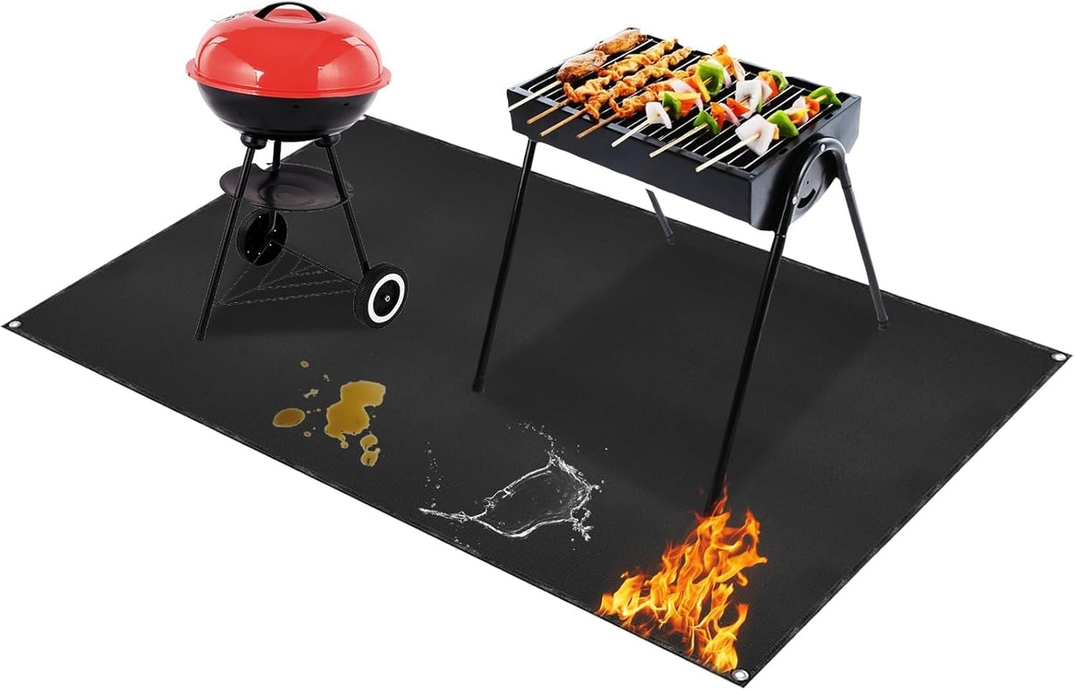 Under Grill Mat for Outdoor Grilling, 70 x 48 inches Double-Sided Fireproof Waterproof BBQ Protector for Deck and Patio Under Grill Mat for Outdoor BBQ