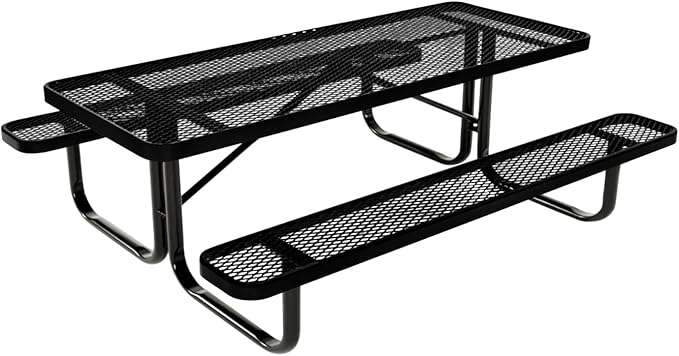 Coated Outdoor Furniture Heavy-Duty Portable Outdoor Kids Table, Expanded Metal Kids Picnic Table, Commercial-Grade Picnic Table, Made in America (6ft Rectangular, Childrens, Textured Black)