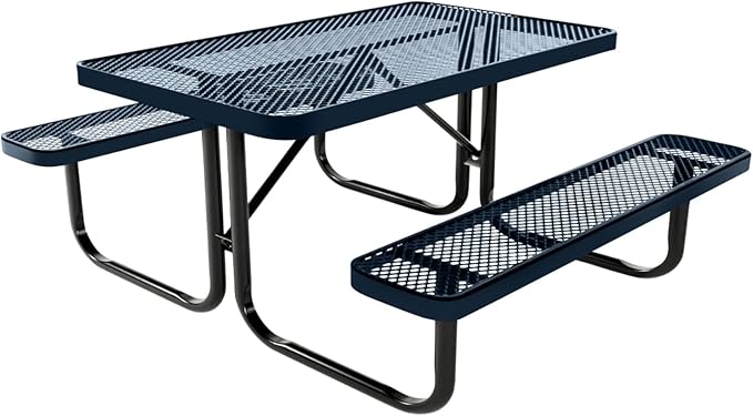 Coated Outdoor Furniture Heavy-Duty Portable Outdoor Kids Table, Expanded Metal Kids Picnic Table, Commercial-Grade Picnic Table, Made in America (4ft Rectangular, Childrens, Dark Blue)