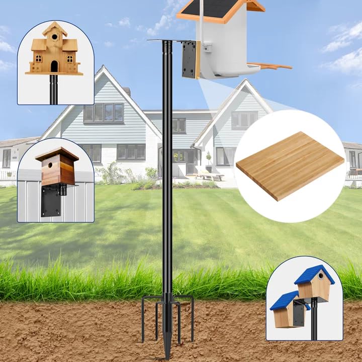 Ottsuls Bird Feeder Pole, 109 Inch Heavy Duty Bird House Pole Kit for Outdoors, with 5-Prong Base Feeding Station for Wild Birds Watching, Adjustable Feeder Stand (House Not Included)