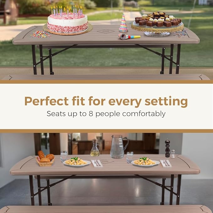 OEF Furnishings Heavy Duty Blow Molded Folding Picnic Table - Brown, Brown Frame