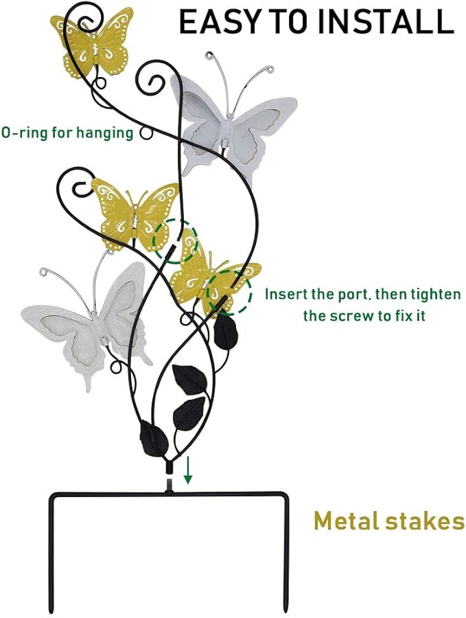 Juegoal 28 Inch Butterfly Garden Stake Decor Metal Wall Art Decoration, Mothers Day Ideal Gifts for Mom, Yard Outdoor Ornaments
