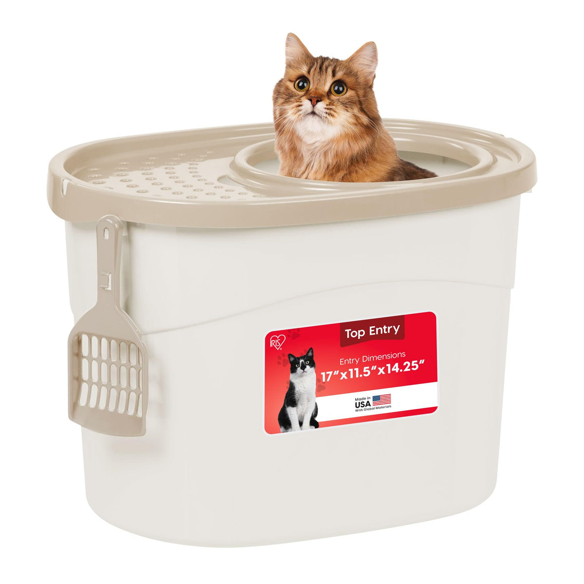 IRIS USA Top Entry Cat Litter Box, Hooded Privacy, Large, Beige