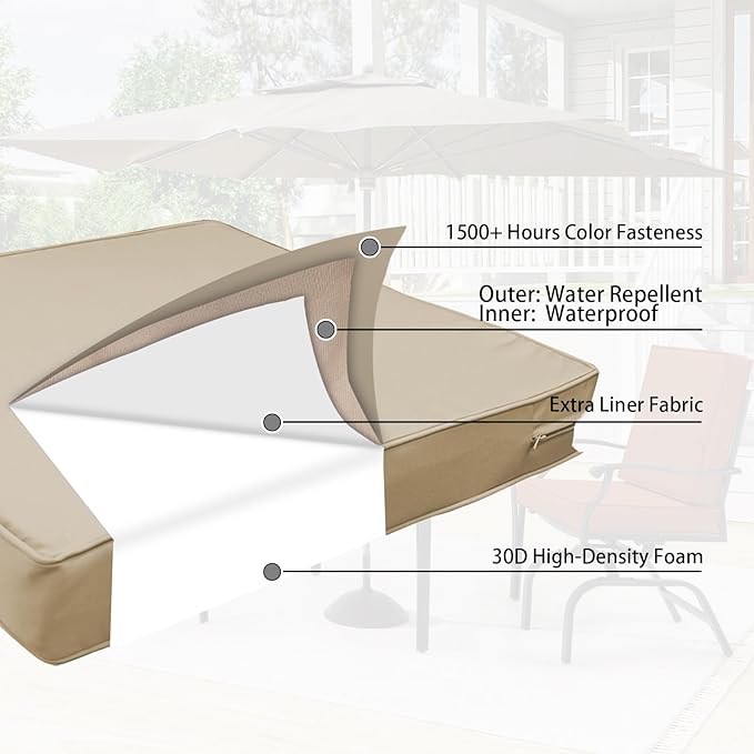 Outdoor Deep Seat Cushion Set 22" x 22", Water Repellent & Fade Resistant Cushion for Patio Furniture, Back & Seat Cushion with Removable Covers for Sofa, Couch, Beige