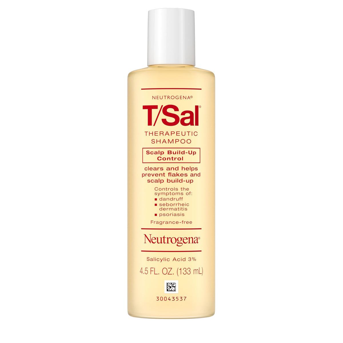 Neutrogena T/Sal Therapeutic Dandruff Shampoo, Scalp Build-Up Control, 3% Salicylic Acid,Psoriasis Treatment, Seborrheic Dermatitis Shampoo, Clears Flakes, Fragrance Free, 4.5 fl oz