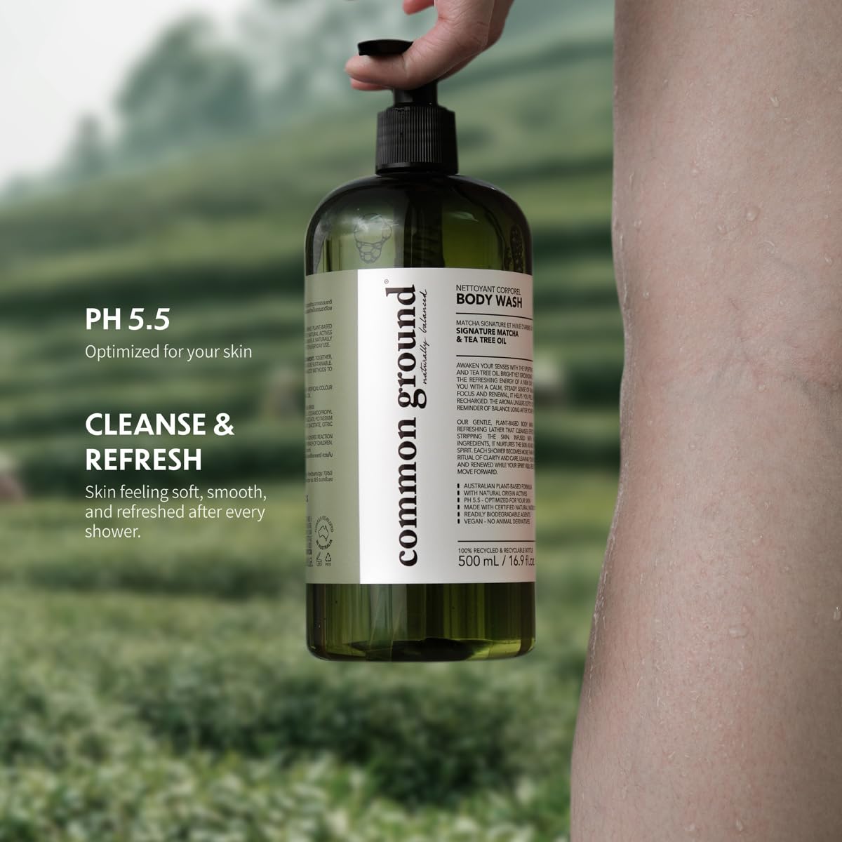 COMMON GROUND Natural Tea Tree Body Wash, Matcha Scent, Sensitive Skin