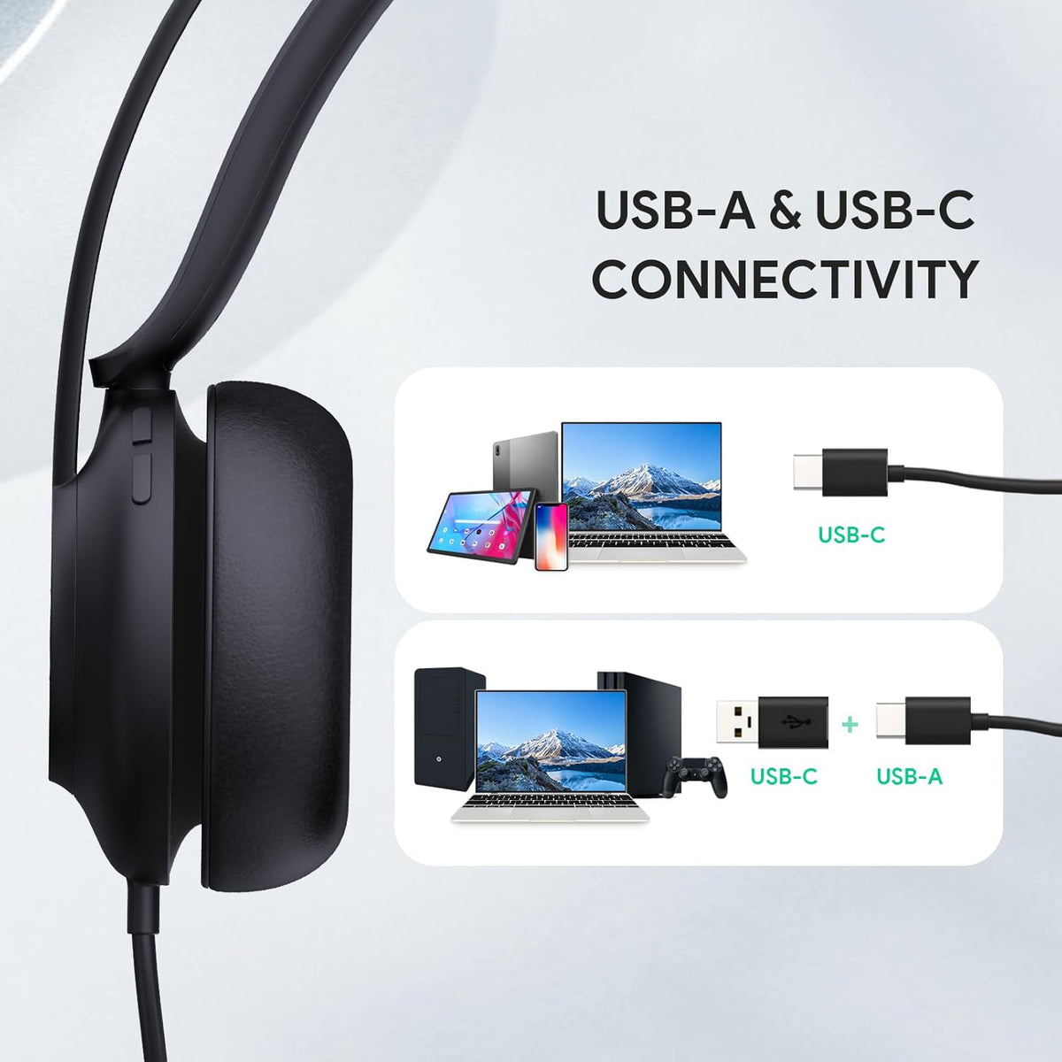Yealink UH37 USB Headset with Mic,Wired Headset with Noise Cancelling Microphone for Computer PC Laptop VoIP Phone,USB-A & USB-C Cable,Works with Zoom and Other Leading UC Platforms