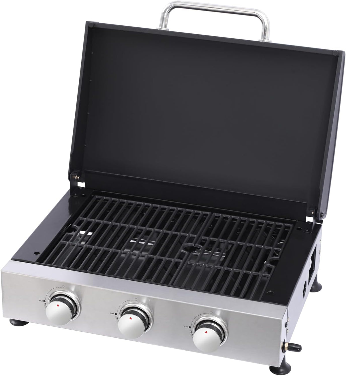 3-Burner Propane Gas BBQ Grill with SS Plancha, 28,650 BTU Output, Wire Enamel Cooking Grids, Heavy-Duty Stainless Steel Grill
