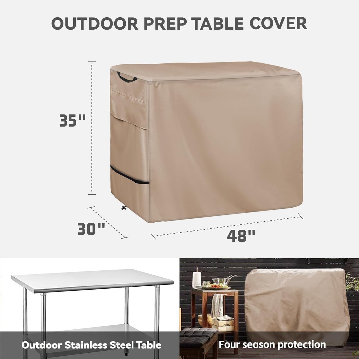 Outdoor Prep Table Cover - Heavy Duty Waterproof Cover for Outdoor Stainless Steel Table,Khaki