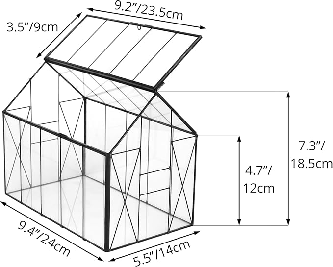 NCYP Geometric Glass Terrarium with Lid for Succulent, Small Cactus - Handmade Clear Closed House Shape Box - Home Indoor Tabletop Garden Decor, Black 9.4" x 5.5" x 7.3" (No Plants)