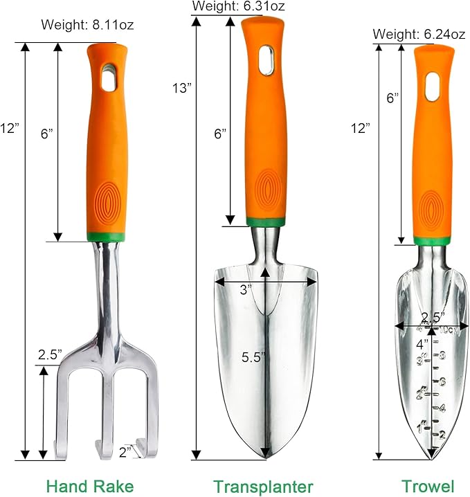 Ukoke Garden Tool Set, 3 Piece Aluminum Hand Tool Kit, Outdoor Tool, Heavy Duty Gardening Work Set with Ergonomic Handle, Gardening Tools for Women Men