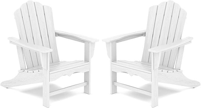 KINGYES HDPE Adirondack Chair Set of 2, Classic All-Weather Outdoor Patio Adirondack Chair, White
