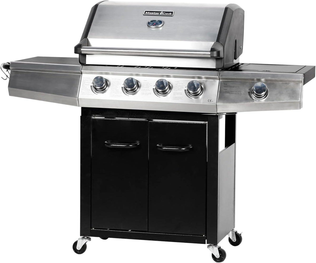 MASTER COOK 4 Burner Gas Grill, 52,000BTU Cabinet Style Grill, Propane Grill with Side Burner, Built with Stainless Steel (Black)