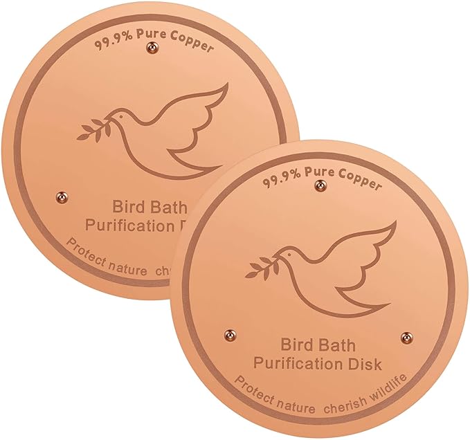 2Pack Bird Bath Copper Purification Disk | 0.6mm Reinforced 99.9% Pure Copper | Universal Fit for Outdoor Birdbaths(Birdbath Copper 2 Pack)