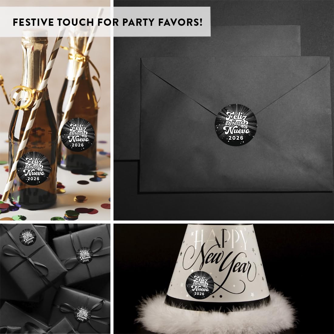 Andaz Press Disco Ball Retro Feliz Año Nuevo Chocolate Drop Labels, Spanish Happy New Year Stickers 2026 for New Years Party Favors 2026, Fits Kisses