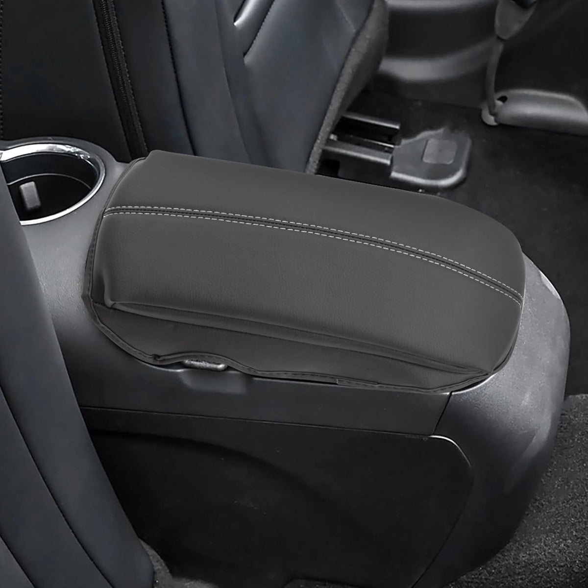 SXCY for 2024 2025 Mustang Armrest Cover (Thickened) for Mustang 2025 Accessories 2024 2025 Mustang Center Console Cover 2025 Mustang Middle Console Cover (Grey Stitched)