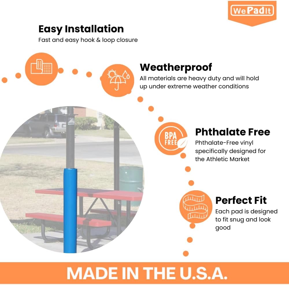 Safety Pole Pad, 4 FT Tall, 1” Thick Foam, Weatherproof, UV-Resistant, Hook/Loop Closure, Pickleball Pole Pad
