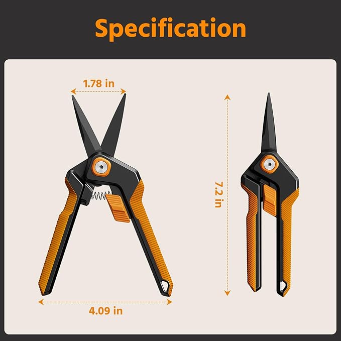 PrunePro Pruning Shears Gardening Scissors Set Professional Hand Pruner Sharp Stainless Steel Blade Teflon Coating Garden Scissors Plant Flower Garden Clipper Orange