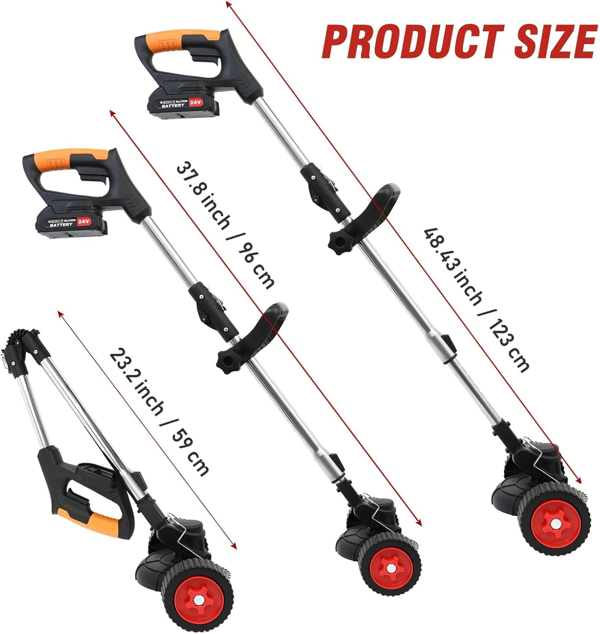 ALSO GO 24V Electric Weed Wacker Grass Trimmer with 2 pcs Batteries & Fast Charger, 3 in 1 Stringless Lightweight Brush Cutter/Edger/Mower with 3 Types Blade & Wheels for Garden and Yard Lawn