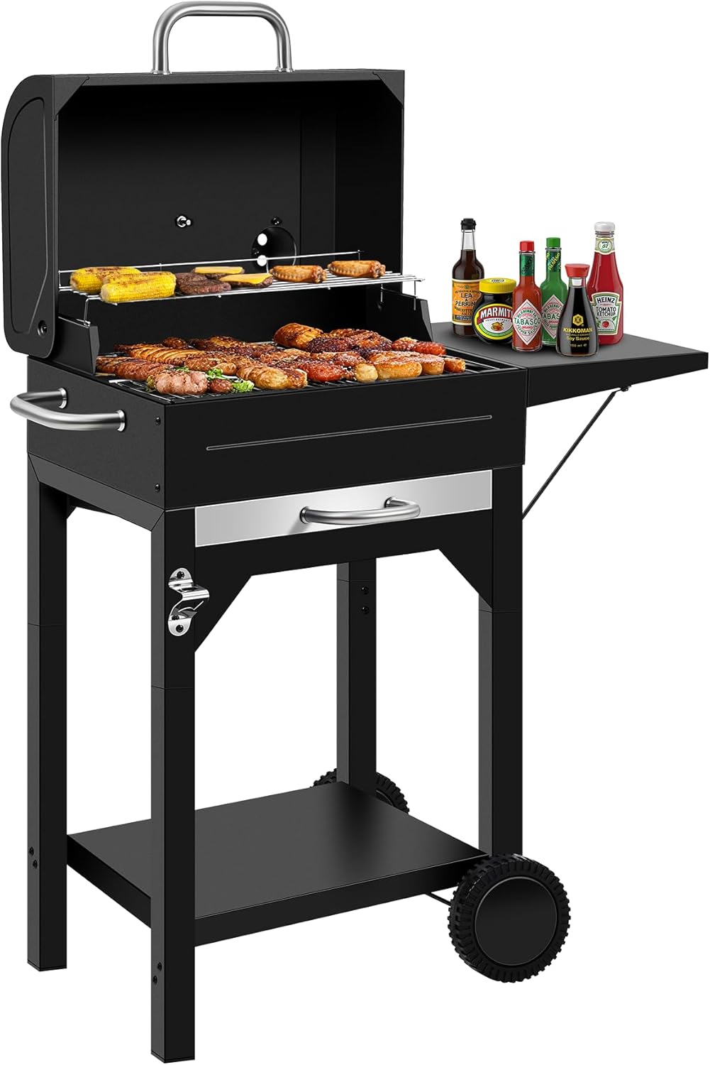 Charcoal Grill, BBQ Grill Charcoal Grill with Pull-Out Grease Tray for Outdoor Patio Backyard (Black)